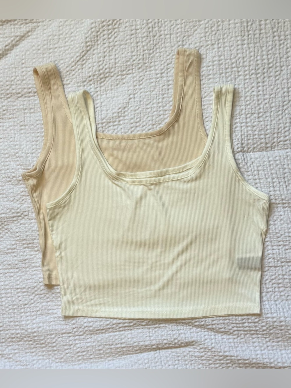 SHEIN Two-Pack Ribbed Scoop Neck Crop Tanks - Cream & Beige